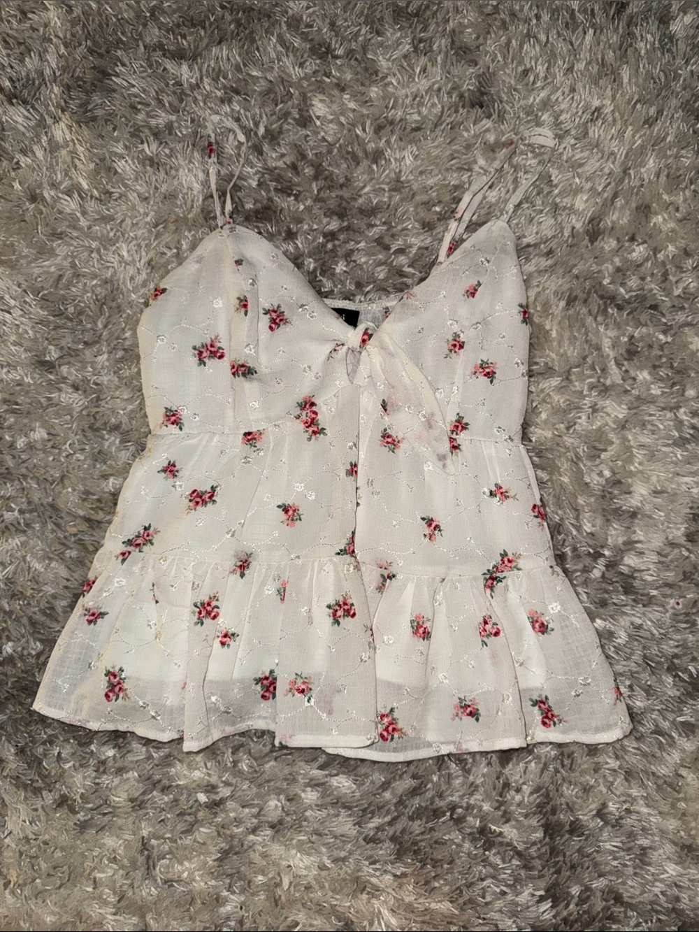 Trixxi White Floral Eyelet Spaghetti Strap Peplum Camisole